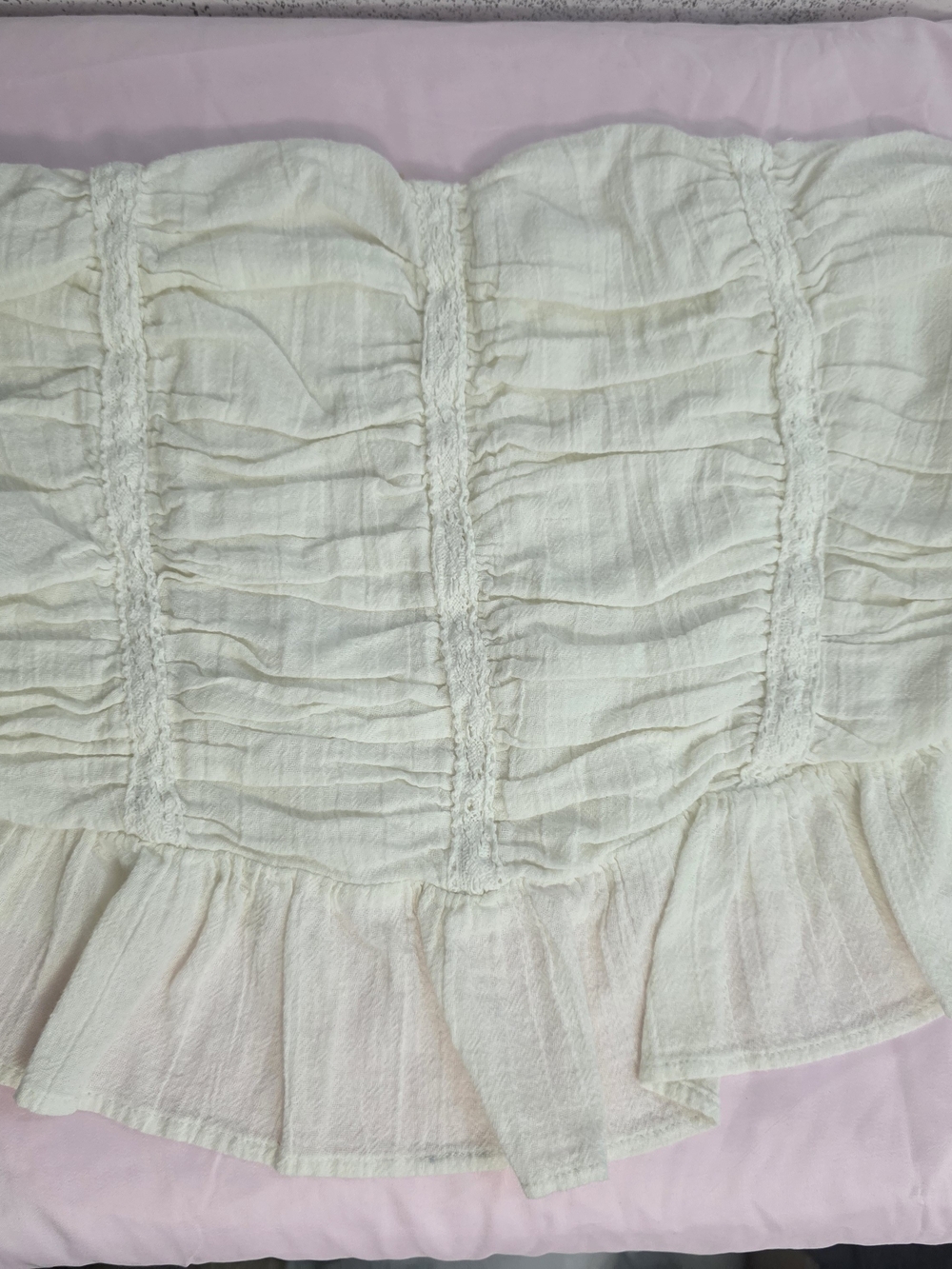 Free People Cream Ruched Ruffle Tube Top
